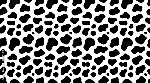 Black and white cow pattern, a repeating design of irregular dark spots.