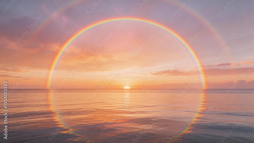 Fototapeta premium Sunset with rainbow over water