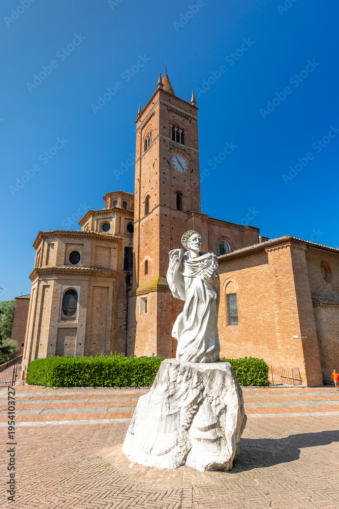 Naklejka premium Saint Benedict statue in Monte Oliveto Maggiore, Tuscany, Italy