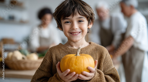 boy holding pumpkin