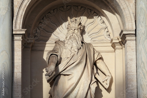 Statue of Moses Close Up at the Fontana dell'Acqua Felice Fountain in Rome, Italy