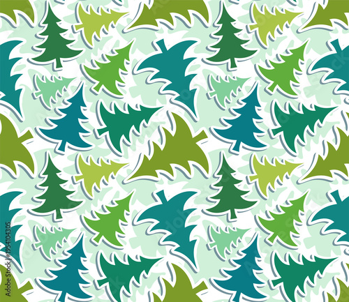 The Seamless background with green pines.