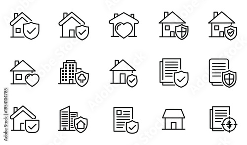 Line icons depicting home security and protection concepts