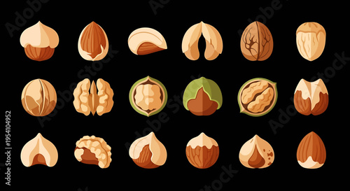 A collection of walnuts on a black background
