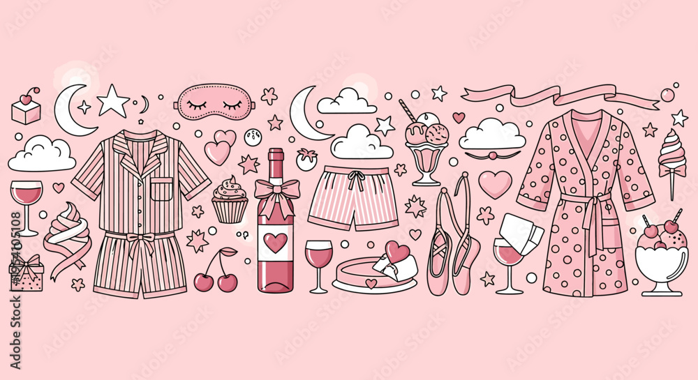 Fototapeta premium A pink themed illustration with various objects