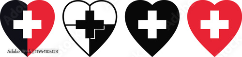 Heart shaped swiss cross symbols in various color combinations