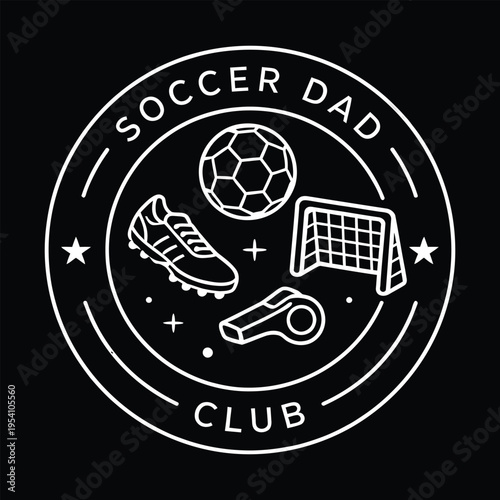Soccer Dad Club Minimalist Line Art Badge Vector Illustration