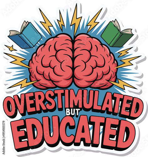 Overstimulated brain inside exploding colorful thought bubble explosion abstract desi