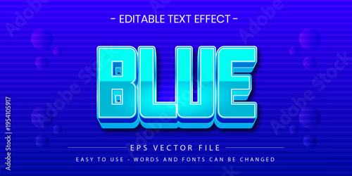 Blue 3D Glossy Text Effect Vector Illustration