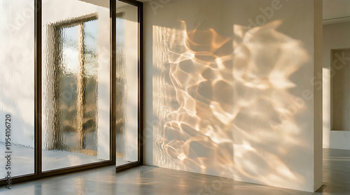 Sunlight Through Window Reflection on Minimal Interior Wall Abstract Background
