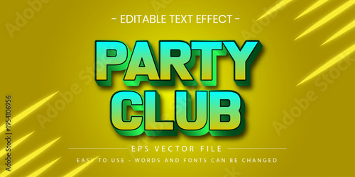 Party Club 3D Gradient Text Effect Vector