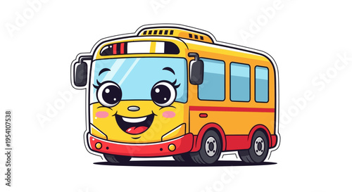 Smiling cartoon school bus vehicle.