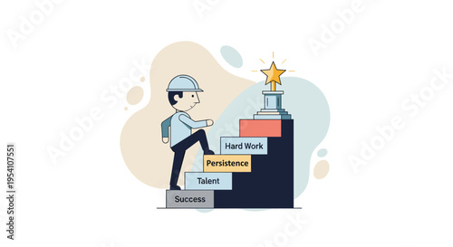 Career growth concept man climbing success steps hard work talent persistence achievement business vector illustration