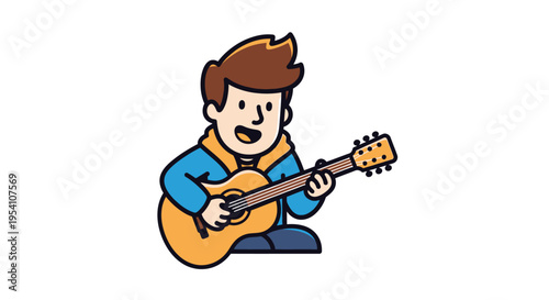 Young man playing acoustic guitar.
