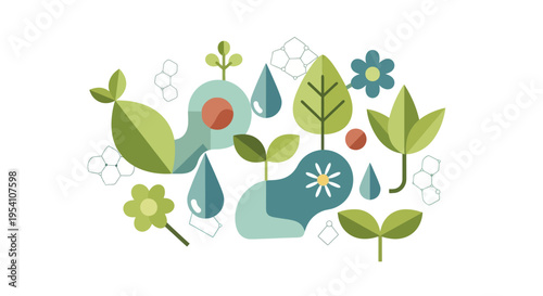 Organic Nature and Science Elements Illustration: Sustainable Growth, Botanical Ingredients & Eco-Friendly Concepts