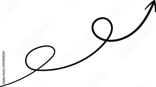 Hand drawn Black Swirl Pointing Arrow Icon, Curly Hand-drawn Arow. Vector Design