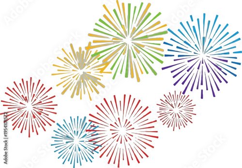 Colorful abstract burst patterns arranged in a cluster on a clean and isolated white background