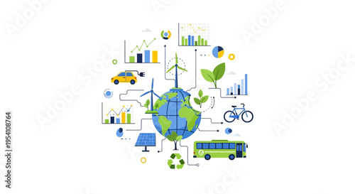 Global Sustainable Development: Renewable Energy, Eco-Friendly Transport & Green Economy Infographic with Environmental Data