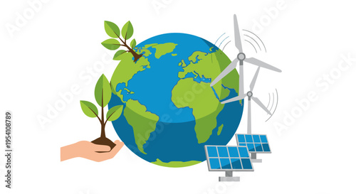 Sustainable Planet: Green Energy, Reforestation & Environmental Protection Global Concept