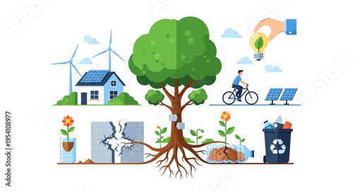 Environmental Sustainability Concept: Renewable Energy, Recycling & Green Living Solutions