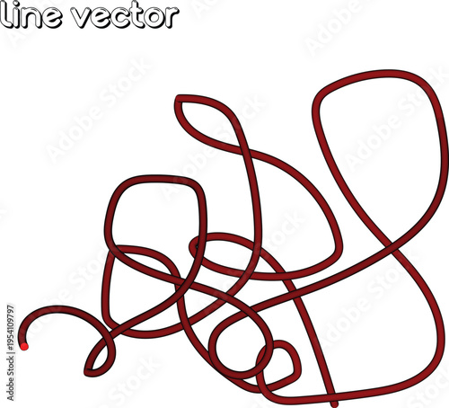 Abstract red background with decorative heart shapes and colorful elastic rubber bands forming an artistic line of office equipment isolated on a vibrant yellow design illustration