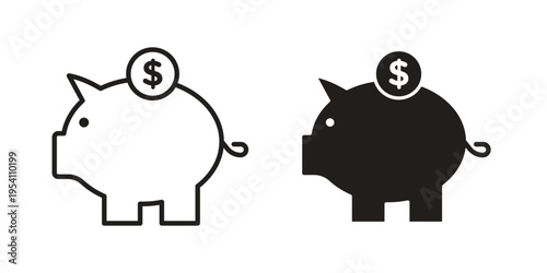 Piggy bank icon logo vector. Set of line icons. flat designs