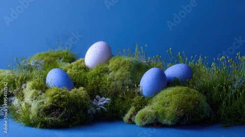 spring moss easter blue on a blue background