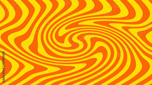 Abstract optical illusion background with orange yellow swirling spiral lines, hypnotic vortex motion, and vibrant geometric decorative layout