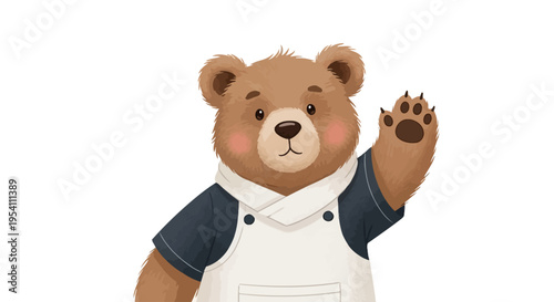 Brown bear waving friendly cartoon character.