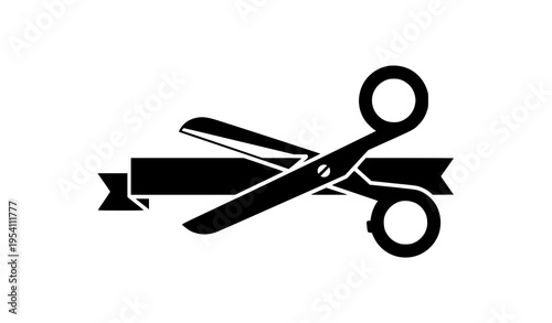 Cutting Scissors with Ribbon Icon Vector Illustration Opening Concept Symbol