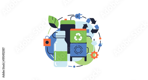 Sustainable Recycling & Circular Economy Concept: Green Energy, Waste Management, Eco-Friendly Production