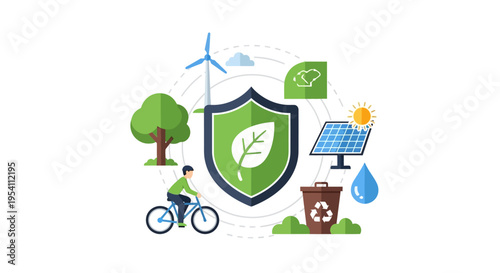 Eco-Friendly Environmental Protection Concept Vector with Green Energy, Sustainable Lifestyle & Nature Conservation Icons