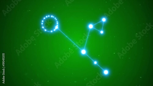 Glowing blue constellation on green background with starry night sky astronomy symbol