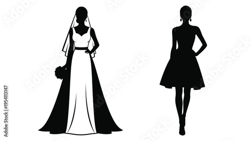 Two brides in wedding dresses a striking black silhouette