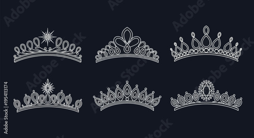 Luxury Silver Diamond Tiaras and Princess Crowns Collection on Black Background