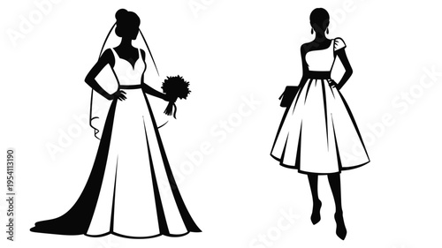 Elegant brides in contrasting dresses a striking black silhouette