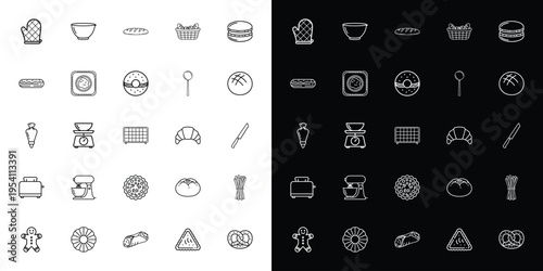 Set of 25 Outline Bakery and Cooking Icons Vector Collection for Food Industry, Restaurant Menus, Website Graphics, and Mobile Apps