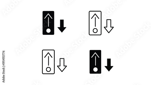 Four variations of elevator control panels with up and down arrows silhouette