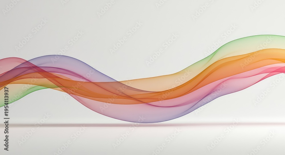Obraz premium Ethereal abstract background featuring a gentle colorful fluid wave flowing over a stark empty white surface, symbolizing the unconscious mind, empty, art, subtle