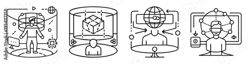 Conceptual illustration of users interacting with different types of virtual reality