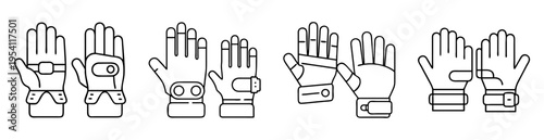 Collection of outlined gloves with different styles and wrist closures design