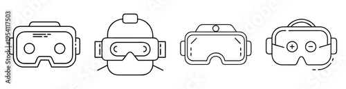 Collection of stylized line art VR headset designs in various configurations