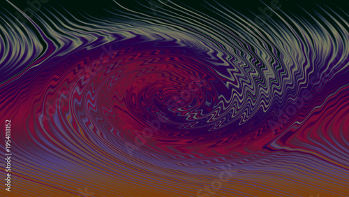 Abstract optical illusion background with red purple orange green swirling vortex lines, psychedelic fluid motion, and vibrant geometric decorative layout