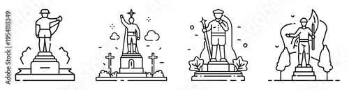 Statues and monuments artwork icons in minimalist black and white design