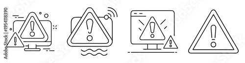 Set of four warning icons displaying different types of system errors
