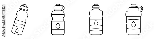 Four distinct stylized water bottle outlines, showcasing hydration and design variation