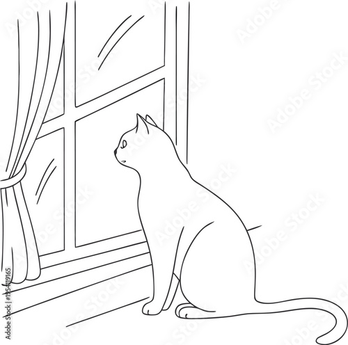 Cat sitting on window sill looking outdoors