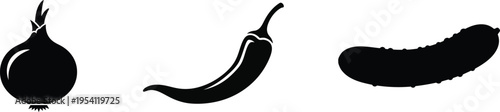 Three black silhouettes of varying chili pepper shapes and sizes