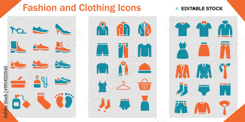 Fashion and Clothing Flat Design, Clothing and Apparel Icons Set