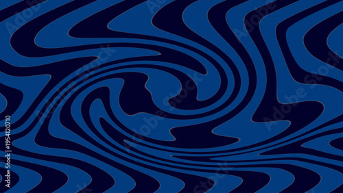 Abstract optical illusion background with dark blue navy swirling wavy lines, dynamic vortex motion, and vibrant geometric decorative layout